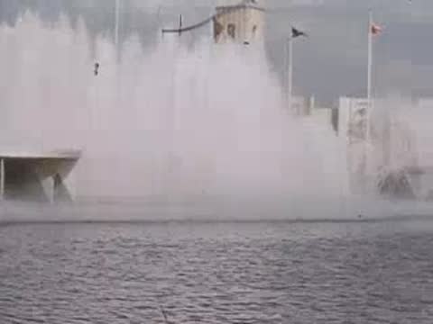Fountains and patriotic flags at the 1939 New York World's Fair