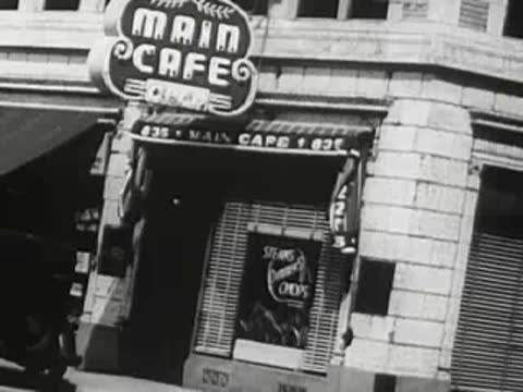 Exterior of Main Cafe with signage, 1940s.