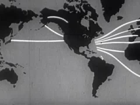 Map of the Americas with animated white lines showing routes or connections.