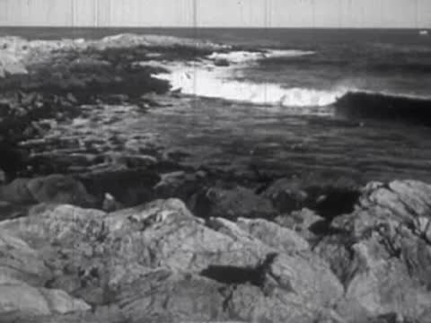 Ocean waves crashing against dark rocky shorelines under daylight.