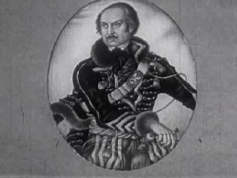 A circular portrait of a historical military leader in uniform.