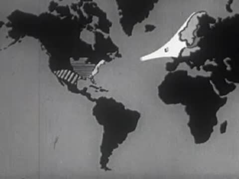 Animated map showing migration arrows and land connections across the Atlantic Ocean.