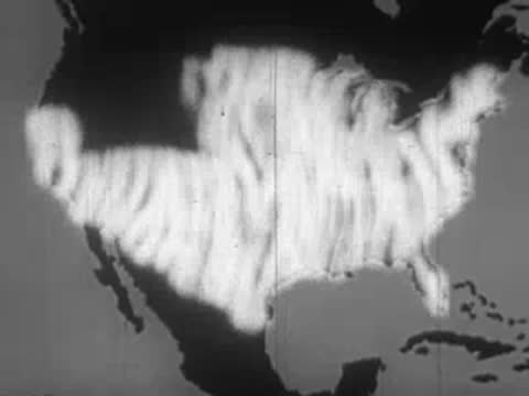 Animated map of the United States with migration lines transitioning to a glowing overlay.