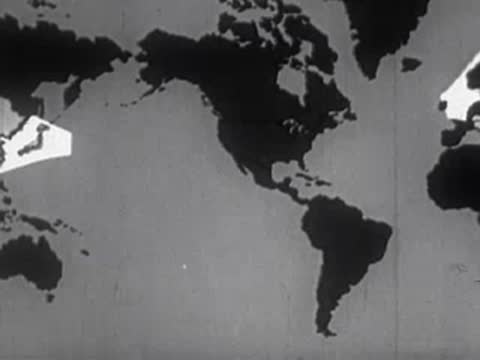 Map of the world with animated white graphic rays expanding outward from Europe