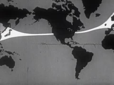 Map of the world showing animated white migration routes crossing oceans