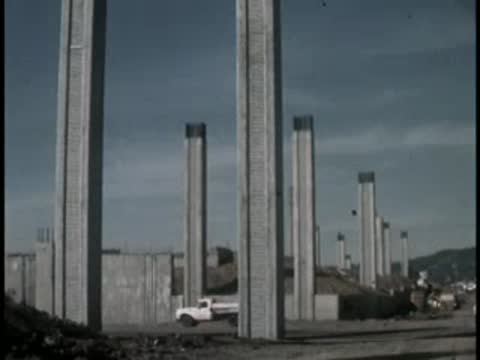 Outdoor concrete pillars and low walls construction site, San Francisco