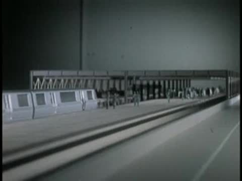 Model display of a modern subway station interior