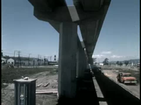Underneath concrete elevated transit viaduct