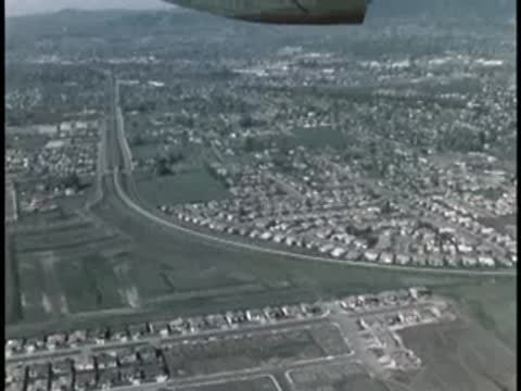High aerial view of suburban housing developments