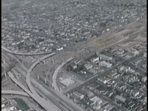 High aerial view of complex highway interchange