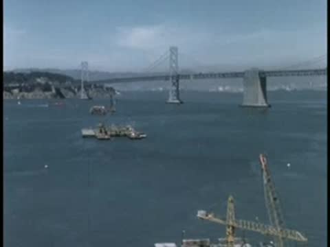 Aerial view of the San Francisco-Oakland Bay Bridge under construction or maintenance.