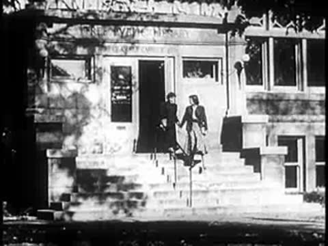 People walking down the front steps of a civic building.