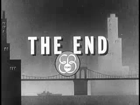 Title card displaying 'THE END' with a bridge and skyline silhouette background.