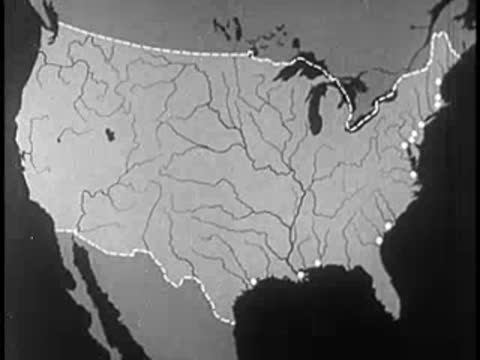 Animated map of the US showing coastal shipping routes and port cities