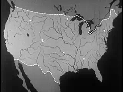 An animated map of the United States with a highlighted route.