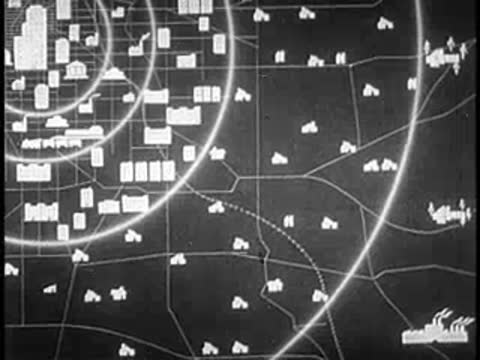 Animated city radar map showing expanding concentric circles from center