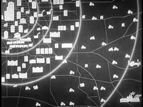 Animated map showing dense concentric urban growth rings over a region