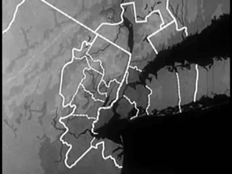 Animated map sequence showing changing boundary lines and dots for population