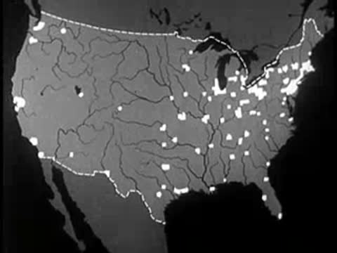 Map of the United States showing highlighted cities and towns across the country