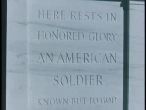 Close-up of the Tomb of the Unknown Soldier inscription, 1940s memorial.