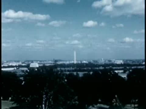 Wide panoramic view of Washington D.C. from across the Potomac River, 1940s.