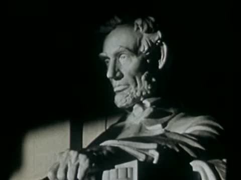 Close-up of the Abraham Lincoln statue inside the Lincoln Memorial, 1940s.