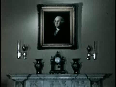 Painting of George Washington above a fireplace clock