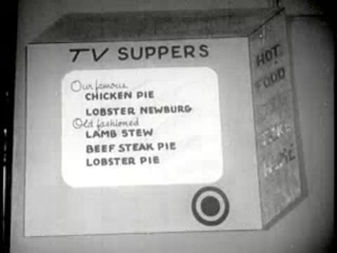 close-up of the TV suppers menu sign listing pie varieties