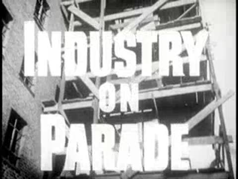 Construction site with scaffolding and show title zooming in, vintage archival film