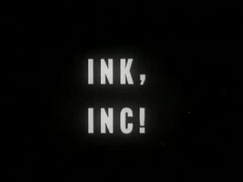 Title card with white text on black background reading INK, INC!
