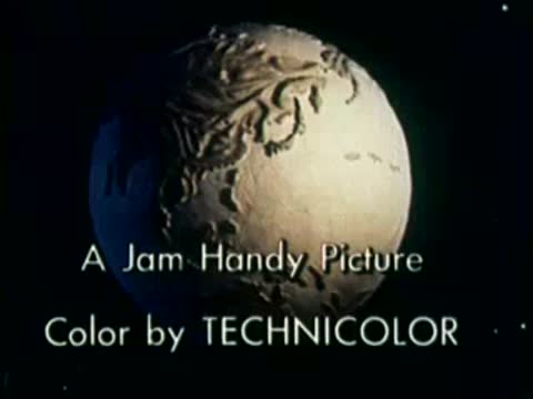 A rotating globe in space with production credits overlay at the bottom.